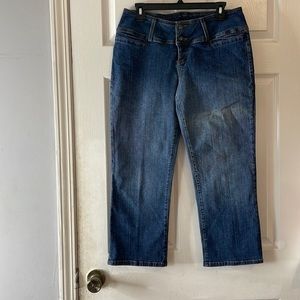 Bella Dahl vintage chic Capri riding denim mid rise medium dark Wash jeans sz 32